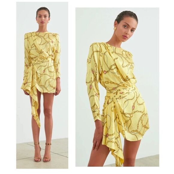 Ronny Kobo Collection Dresses & Skirts - Ronny Kobo Santana Silk Floral Print Drapes Faux Wrap Long Sleeve Mini Dress NEW